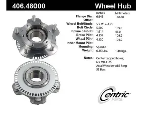 Centric C-Tek Standard Hub and Bearing Assembly; With ABS Ring 406.48000E