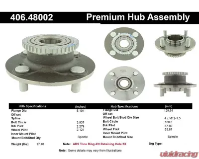 Centric C-Tek Standard Hub and Bearing Assembly; With ABS Tone Ring 406.48002E - 406.48002E