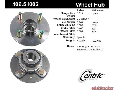 Centric C-Tek Standard Hub and Bearing Assembly; With ABS Tone Ring 406.51002E - 406.51002E