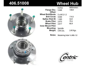 Centric C-Tek Standard Hub and Bearing Assembly; With ABS Tone Ring 406.51008E