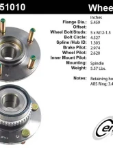 Centric C-Tek Standard Hub and Bearing Assembly; With ABS Tone Ring 406.51010E                                     - 406.51010E - Image 5