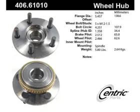 Centric C-Tek Standard Hub and Bearing Assembly; With ABS Tone Ring 406.61010E