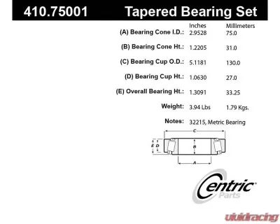 Centric C-Tek Standard Wheel Bearing and Race Set 410.75001E - 410.75001E