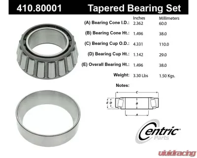 Centric Premium Wheel Bearing and Race Set 410.80001 - 410.80001