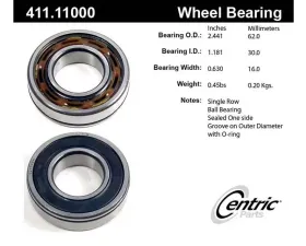 Centric C-Tek Standard Axle Shaft Bearing Assembly Single Row 411.11000E
