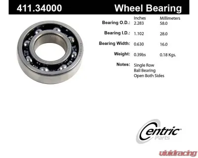 Centric Premium Axle Shaft Bearing Assembly Single Row 411.34000 - 411.34000
