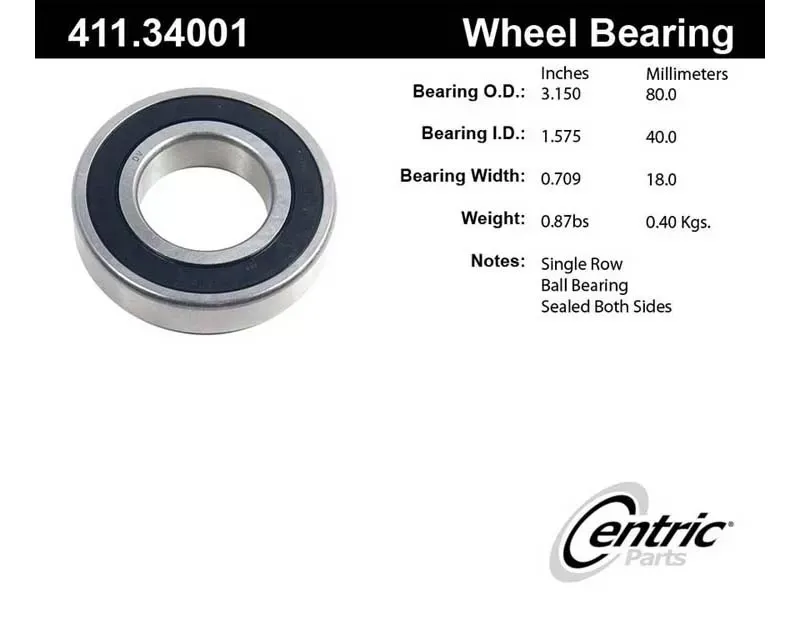 Centric Premium Axle Shaft Bearing Assembly Single Row 411.34001 - 411.34001
