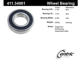 Centric Premium Axle Shaft Bearing Assembly Single Row 411.34001