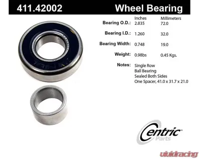 Centric Premium Axle Shaft Bearing Assembly Single Row 411.42002 - 411.42002