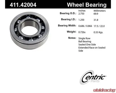 Centric Premium Axle Shaft Bearing Assembly Single Row 411.42004 - 411.42004