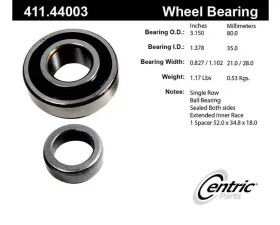Centric Premium Axle Shaft Bearing Assembly Single Row 411.44003