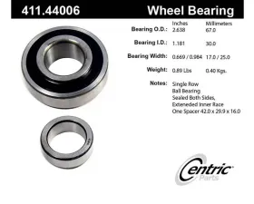 Centric Premium Axle Shaft Bearing Assembly Single Row 411.44006