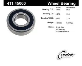 Centric Premium Axle Shaft Bearing Assembly Single Row 411.45000