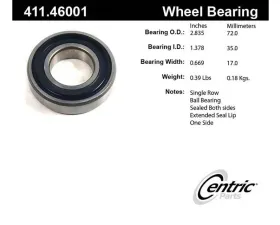 Centric Premium Axle Shaft Bearing Assembly Single Row 411.46001