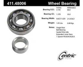 Centric Premium Axle Shaft Bearing Assembly Single Row 411.48006