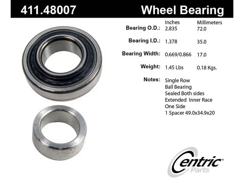 Centric Premium Axle Shaft Bearing Assembly Single Row 411.48007 - 411.48007