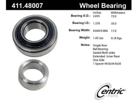 Centric Premium Axle Shaft Bearing Assembly Single Row 411.48007