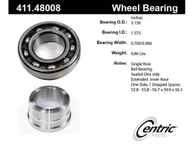 Centric Premium Axle Shaft Bearing Assembly Single Row 411.48008