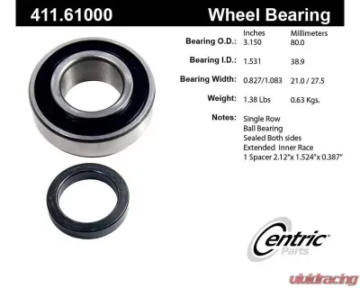 Centric C-Tek Standard Axle Shaft Bearing Assembly Single Row 411.61000E - 411.61000E