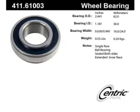 Centric Premium Axle Shaft Bearing Assembly Single Row 411.61003
