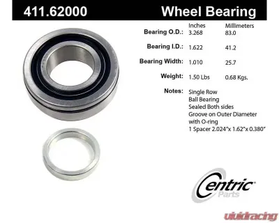 Centric C-Tek Standard Axle Shaft Bearing Assembly Single Row 411.62000E - 411.62000E