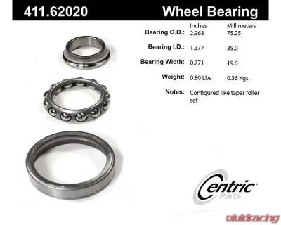 Centric C-Tek Standard Axle Shaft Bearing Assembly Single Row 411.62020E - 411.62020E