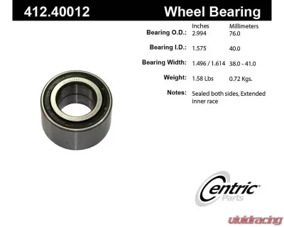 Centric Premium Double Row Wheel Bearing 412.40012 - 412.40012