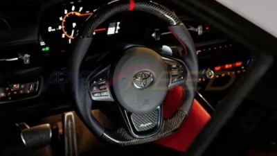 Rexpeed Carbon Fiber Leather Red Steering Wheel-Matte Toyota Supra A90 2020-2024                                     - TS47M - Image 3