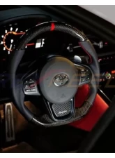 Rexpeed Carbon Fiber Leather Red Steering Wheel-Gloss Toyota Supra A90 2020-2024                                     - TS47 - Image 3