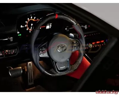 Rexpeed Carbon Fiber Leather Red Steering Wheel-Gloss Toyota Supra A90 2020-2024 - TS47