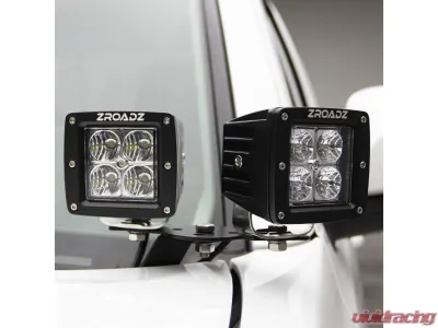 T-Rex Grilles Black Mild Steel Hood Hinge LED Kit w/ (4) 3 inch ZROADZ LED Pod Lights GMC Sierra 2500HD | 3500HD 2020-2023 - Z362381-KIT4