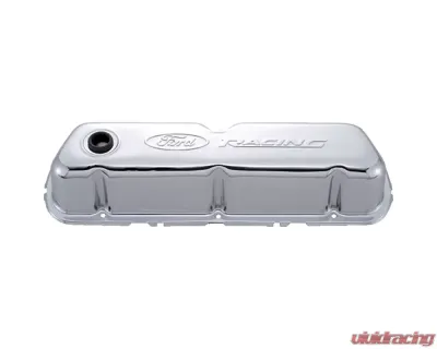 Ford Racing Embosses Logo Stamped Steel Valve Cover Chrome - 302-070