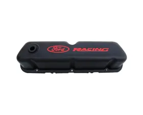 Ford Racing  Logo Stamped Steel Black Satin Valve Covers Black Crinkle