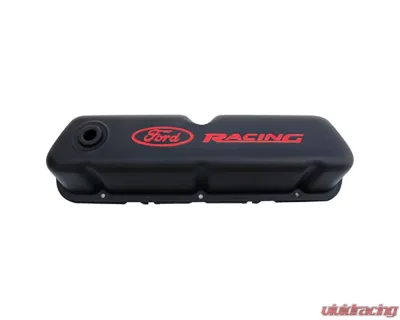 Ford Racing  Logo Stamped Steel Black Satin Valve Covers Black Crinkle - 302-072