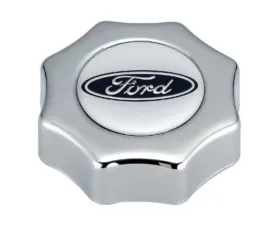 Ford Racing Chrome Oil Fill Cap with Oval Logo - Screw-In Type for Mustang and More