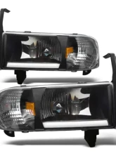 Winjet Black Clear LED Bar DRL Head Lights Without Sport Package Dodge Ram 1500 | 2500 | 3500 1994-2002                                     - CHWJ-0302-B - Image 2