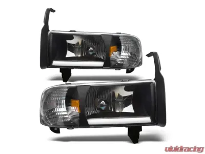 Winjet Black Clear LED Bar DRL Head Lights Without Sport Package Dodge Ram 1500 | 2500 | 3500 1994-2002 - CHWJ-0302-B