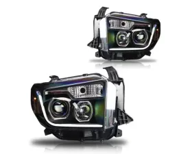 Winjet Black Clear DRL Projector Head Light Toyota Tundra 2014