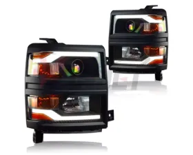 Winjet Black Housing and Black Trim Clear Lens Projector Head Lights Chevy Silverado 2014-2015