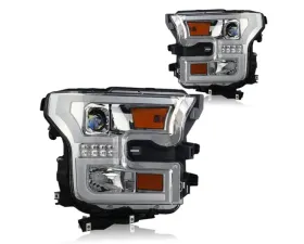 Winjet Chrome Clear Projector DRL Headlight Ford F-150 2015-2017