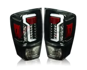 Winjet Glossy Black Clear LED Tail Lights Toyota Tacoma 2016-2023