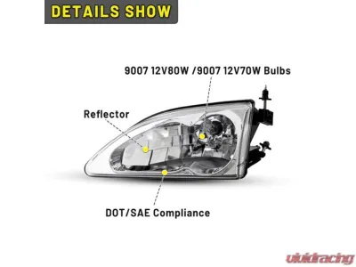 Winjet Chrome/Clear Crystal Head Lights Ford Mustang Cobra 1994-1998 - CHWJ-0213-C