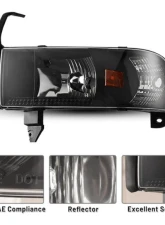 Winjet Black/Clear Crystal Head Lights Dodge Ram 1500 | 2500 | 3500 1994-2002                                     - CHWJ-0292-B - Image 2
