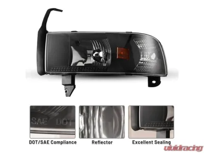 Winjet Black/Clear Crystal Head Lights Dodge Ram 1500 | 2500 | 3500 1994-2002 - CHWJ-0292-B