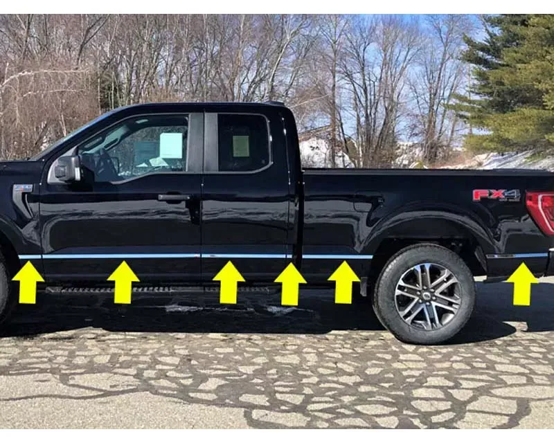 Quality Automotive Accessories 12-Piece Stainless Steel Body Molding Insert Trim Kit Ford F-150 4-Door Super Cab 6.5' bed 2021-2022 - MI61302