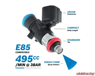 Bosch 495cc/min High Impedance EV14 Fuel Injector EV6 USCAR - Short 35mm - 0280158187