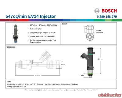 Bosch 547cc/min High Impedance EV14 Fuel Injector - Standard Length (60mm) - 0280158279