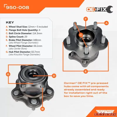 Dorman - OE Solutions Pre-Pressed Hub Assembly - Rear - 950-008