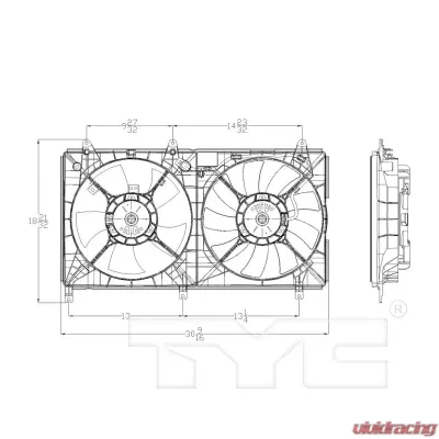 TYC Genera Dual Radiator and Condenser Fan Assembly Mitsubishi Galant 2004-2008 2.4L 4-Cyl - 621650