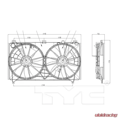 TYC Genera Dual Radiator and Condenser Fan Assembly Lexus IS250 2006-2012 - 622070
